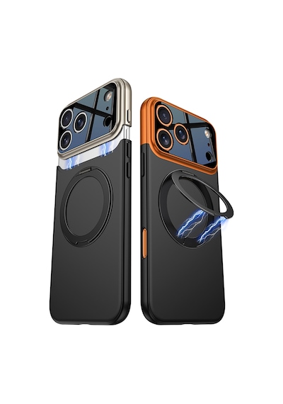 Apple iPhone Uyumlu 17 Pro Max Kılıf M-safe Şarj Özellikli 360 Derece Standlı Çift Parçalı Pazarplus Torino Kılıf Lacivert-siyah