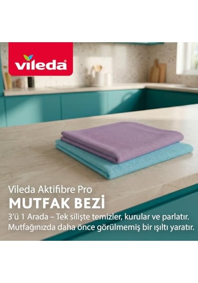 Vileda Actifibre Pro Kitchen Mikrofiber Bez, Pva Kaplama, İz Bırakmayan Tasarım Açık Bej