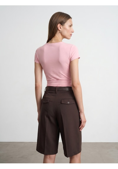 Dilvin 32923 Kısa Kollu Kruvaze Top-toz Pembe