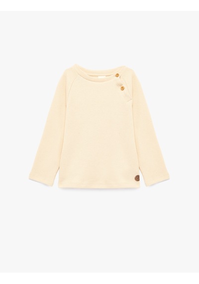 Koton Düğmeli Uzun Kollu Bisiklet Yaka Pamuklu Sweatshirt Bej 7wmb10016tk Ekru