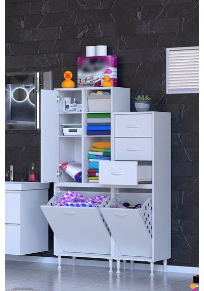 Aven 90 Cm Çekmeceli Ve Sepetli Çok Amaçlı Dikey Banyo Ve Mutfak Dolabı Beyaz 55+35 X160x32,5 Cm Aven 90 Cm Çekmeceli Ve Sepetli Çok Amaçlı Dikey Banyo Ve Mutfak Dolabı Beyaz 55+35 X160x32,5 Cm