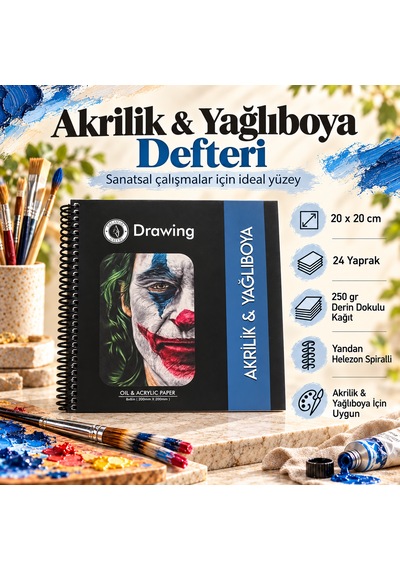 Akrilik Ve Yağlı Boya Resim Defteri 20x20 Cm 24 Yaprak 250 Gr Dokulu Kağıt