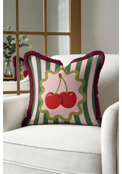 Retro Çizgili Kiraz Motifli Saçaklı Yastık Kılıfı - Bohem Pembe Yeşil Bordo Püsküllü Kırlent Kılıfı Derin Düş Nektar Retro Çizgili Kiraz Motifli Saçaklı Yastık Kılıfı - Bohem Pembe Yeşil Bordo Püsküllü Kırlent Kılıfı Derin Düş Nektar
