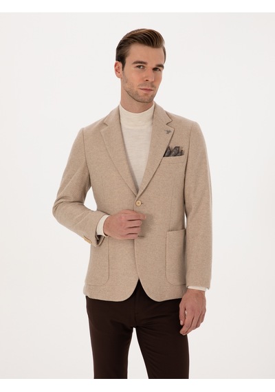 Cacharel Bej Slim Fit Yün Karışımlı Flanel Ceket Cacharel Bej Slim Fit Yün Karışımlı Flanel Ceket