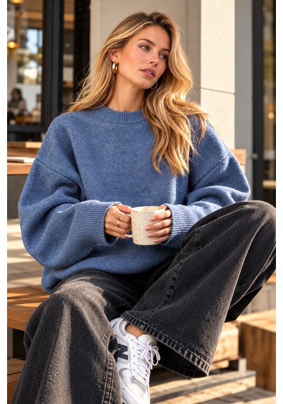 Cloudy Kids Kadın Bisiklet Yaka Oversize Yumuşak Dokulu İndigo Triko Kazak İndigo - 631280414 İndigo Cloudy Kids Kadın Bisiklet Yaka Oversize Yumuşak Dokulu İndigo Triko Kazak İndigo - 631280414 İndigo