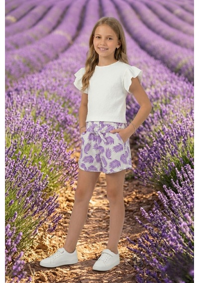 New Kids Şortlu Fırfır Detaylı Kız Çocuk Takım-91158 Lila