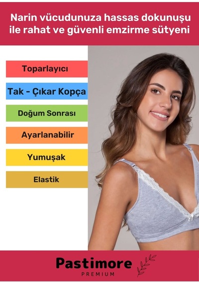 Mammabra Yumuşak Toparlayıcı Tam Kalıp Beatris Pembe Pamuklu Emzirme Sütyeni Gri