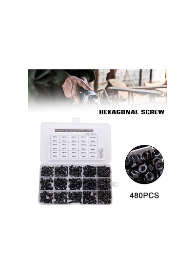480pcs M3/m4/m5 Vida Seti - Tam Diş Altıgen Soketi Yüksek Mukavemetli Cıvata Kupası Kafası