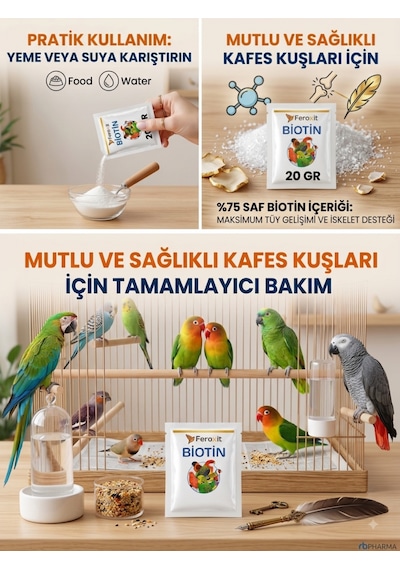 Biotin 20 Gr - Kafes Kuşları İçin Tüy Gelişimi Ve Parlaklığı Takviyesi, Saf Biotin Ev Tipi Ekonomik Paket