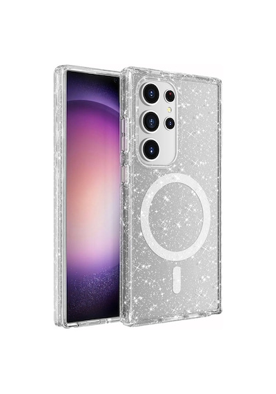 Galaxy Uyumlu S24 Ultra Kılıf Magsafe Şarj Özellikli Parlayan Simli Saydam Renkli Uzrm Allstar Kapak - Şeff Şeffaf