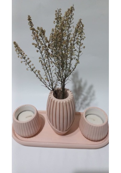 İskandinav Vazolu Tabaklı Tealight Mumluk Set Random