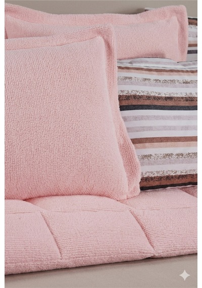 Çift Kişilik Uyku Seti Sherpa Comforter Pembe Pembe