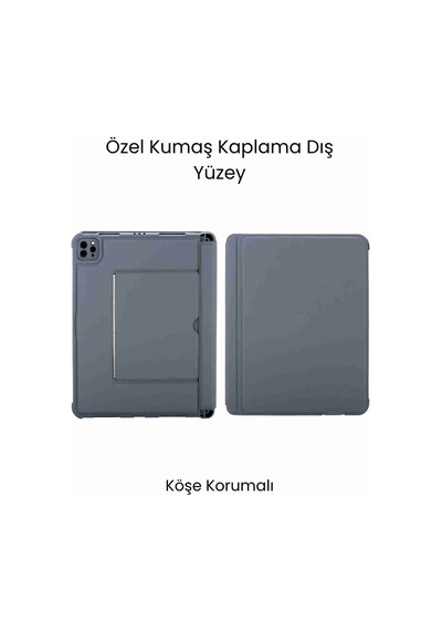 Apple Uyumlu iPad  Air 13 M2/m3 Ledli 360 Manyetik Standlı Touchpadli Katanya Klavyeli Tablet Kılıfı Klavyeli Kılıf