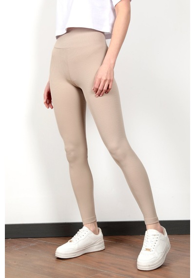 Giysa Toparlayıcı Taş Rengi Kadın Kaşkorse Fitilli Spor Yoga Tayt - 4102 Taş