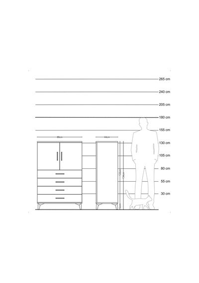 Hyperion Dolap 2 Raflı 4 Çekmeceli 2 Kapaklı 88x44x134 Çam-çam Çam