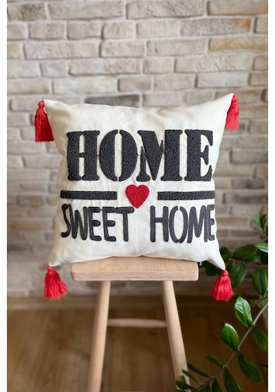 Swita Home Punch İşlemeli 2'li Dekoratif Özel Tasarım Kırlent Kılıfı Panç Antrasit - Beyaz