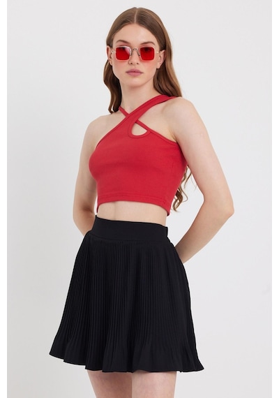 Quhox Kadın Askılı Crop Kaşkorse Kırmızı