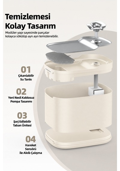 Pwf 2150 Akıllı Otomatik Sensörlü Kedi Köpek Paslanmaz Çelik Su Çeşmesi 2,5l - Petmate Flowsense - Krem