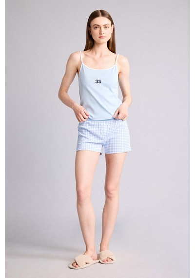 Defacto Regular Fıt Askılı 2li Ribana Pijama Takım H7161ax26smbe196 Mavi-be196