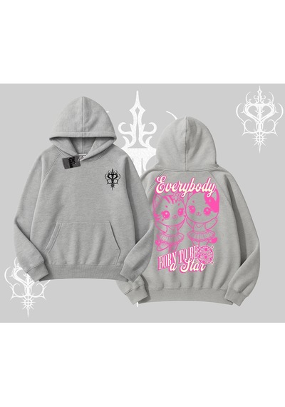 Startmore Born To Be A Star Yazılı Sevimli Kedi Arka Baskılı Kapşonlu Sweatshirt Gri