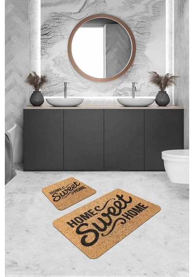 Bej Home Sweet Home Banyo Halısı Klozet Paspas Seti Bs315n11