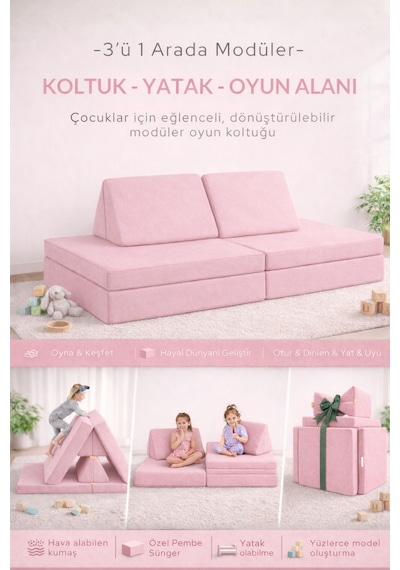 Yatella 4 Parça Katlanabilir Çocuk Koltuğu Yatak & Minder Çok Amaçlı Modüler Tasarım - Gri Yatella 4 Parça Katlanabilir Çocuk Koltuğu Yatak & Minder Çok Amaçlı Modüler Tasarım - Gri