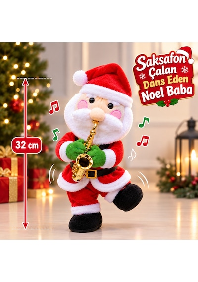 Saksafon Çalan Noel Baba Müzikli Dans Eden Noel Baba Yılbaşı Hediyesi Noel Hediyesi Chrıstmas Gıft