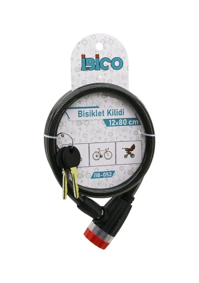 Anahtarlı Çevirmeli Kilit Kapaklı Plastik Kafa Bisiklet Kilit Çelik Tel Siyah Şeffaf Kılıf 12mmx80cm