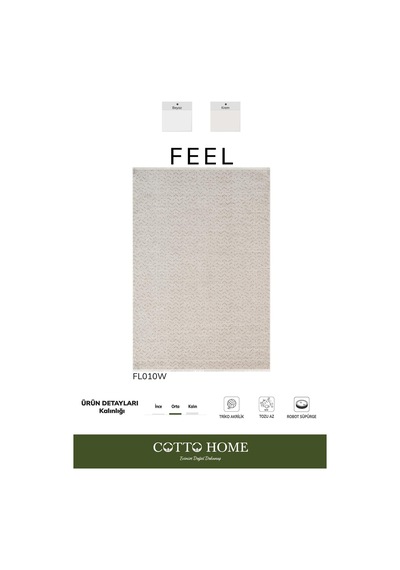 Feel Fl010w Krem Halı Modern Desenli Akrilik Tozu Az Pamuk Taban Salon Halısı Yatak Odası Koridor