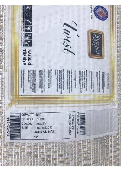 Bünyan Halı Twist 230 Serisi Oturma Salon Yatak Çocuk Odası Halısı Çok Renkli - Gri