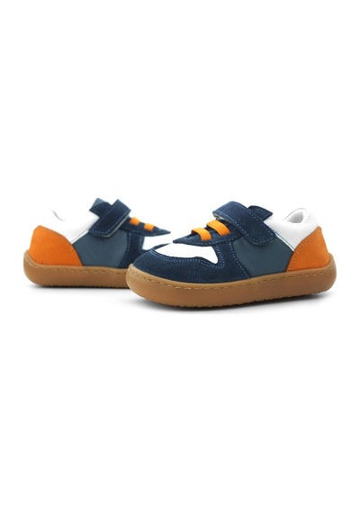 Rakerplus Bob Hakiki Deri Lacivert Beyaz Barefoot Cırtlı Lastikli Bebek Sneaker Ayakkabı Lacivert