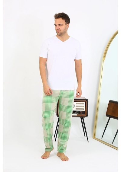 Akbeniz Erkek Ekoseli Desen Penye Tek Alt Pijama 27540 Yeşil