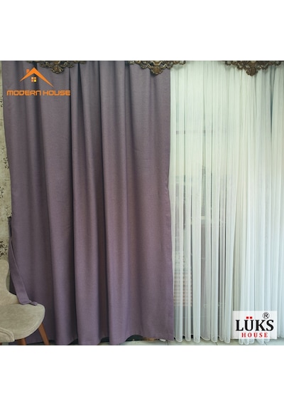 Lüks Mor Blackout Keten Karartma Pilesiz Fon Perde -Modern House Mor