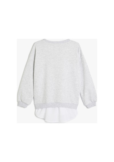 Koton Kız Çocuk Slogan Baskılı Bisiklet Yaka Uzun Kollu Oversize Sweatshirt Gri