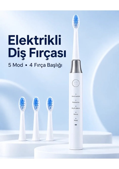 1. Hassas Ve Masaj Modlu Usb Şarjlı Beyaz Elektrikli Diş Fırçası 3 Başlık Hediyeli