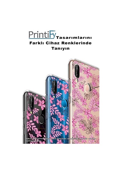 Redmi 10c Kapak Floral Pembe Tasarımlı Şeffaf Kılıf