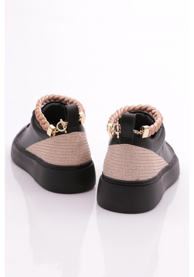 Dgn Es851 Kadin Kalin Taban Halhal Detayli Silver Taşli Sneakers Ayakkabi ES851-2007-R123499 Siyah