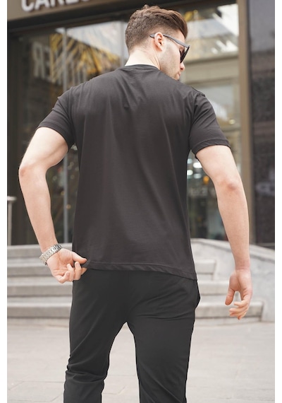 Madmext Siyah Regular Fit Yama Cepli Erkek Tişört 6102-siyah Siyah