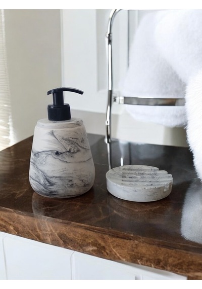 Marble Gri Beton Sıvı Ve Katı Sabunluk Seti Gri