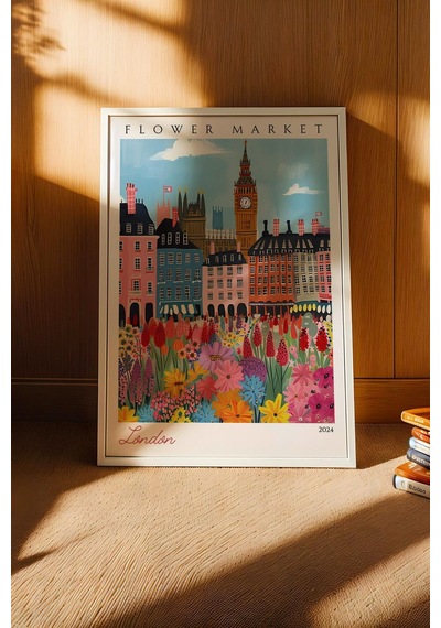 Londra İngiltere Çerçeveli Tablo Seyahat Severlere Salon Ve Ofis İçin Estetik Duvar Dekoru Travel Flower Market
