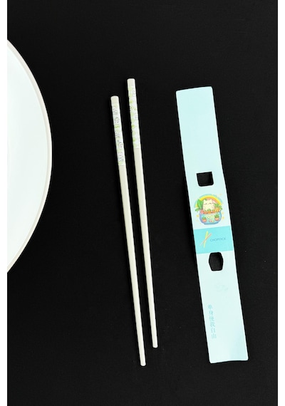 Desenli Figürlü Metal Chopstick Kum Rengi Beyaz
