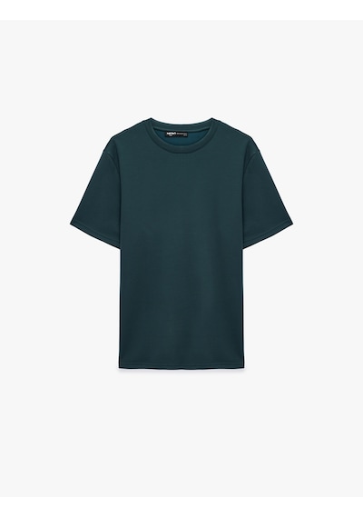Koton Regular Fit Kısa Kollu Bisiklet Yaka Viskon Karışımlı Basic Tişört Mavi 6sam10483mk