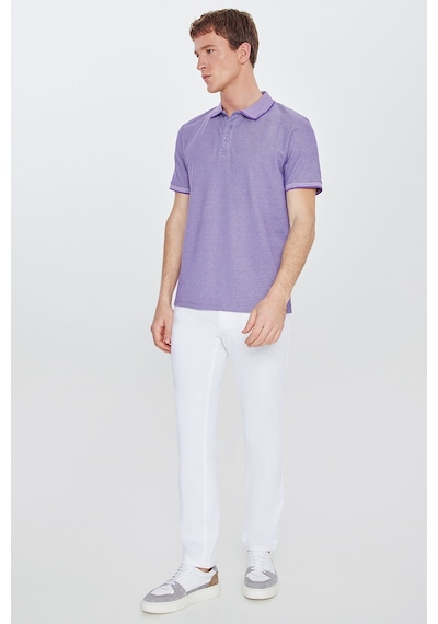 AC&Co / Altınyıldız Classics 4A4820200047MBYXL Düğmeli Polo Yaka Cepsiz Slim Fit Erkek Tişört Mor - Beyaz