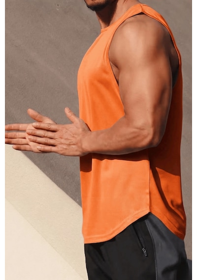 Genius Store Erkek Sporcu Atleti Sıfır Kol Tişört Fitness Gym Antrenman Tişörtü Ter Tutmayan Atlet Sıfırkol-2026 Turuncu