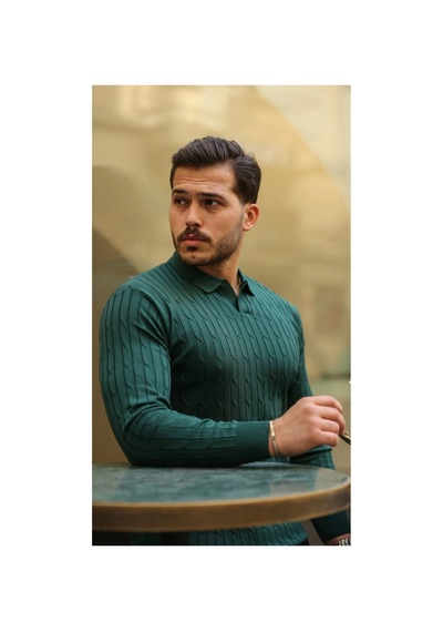 Butik İstanbul Erkek Saç Örgü Desen Uzun Kollu Triko Yeşil