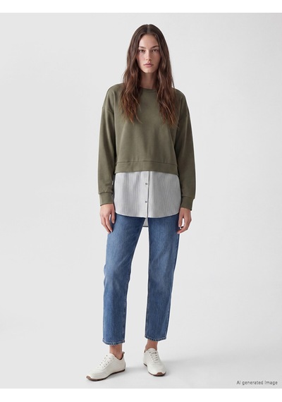 Lcw Modest Yeşil Soft Touch Çizgili Kadın Sweatshirt Tunik