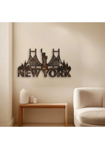 Paslı New York Silüeti - Metal Tablo - Dec0202 60 X 33 Cm Çok Renkli