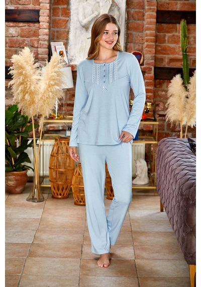 Cossy By Aqua 23131 Kadın Uzun Kollu Pijama Takım-mavi Mavi