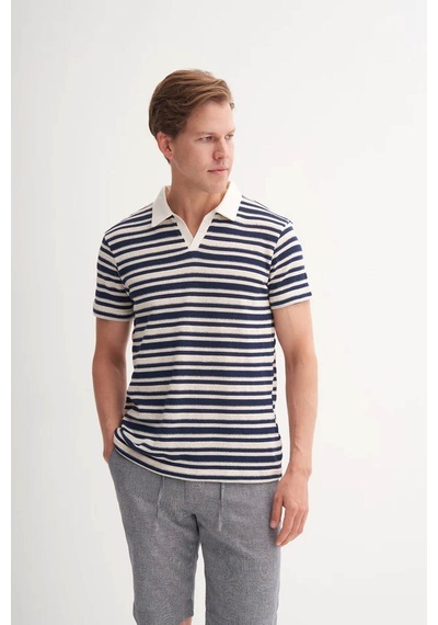Cazador Regular Fit Örme Çizgili Lacivert Erkek Polo Yaka T-shirt 40330