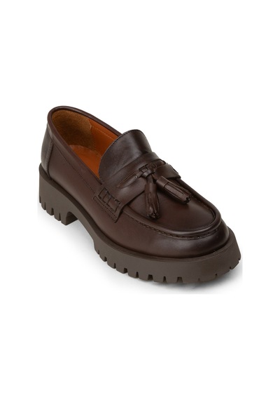 Deery Kadın Hakiki Deri Kahverengi Püsküllü Loafer - 02035zkhvc03